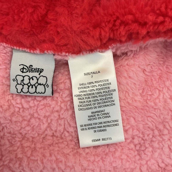 Disney Minnie Mouse Fuzzy Zip Up Hoodie Flower Applique Pink Girl's Size 7 - Picture 5 of 5